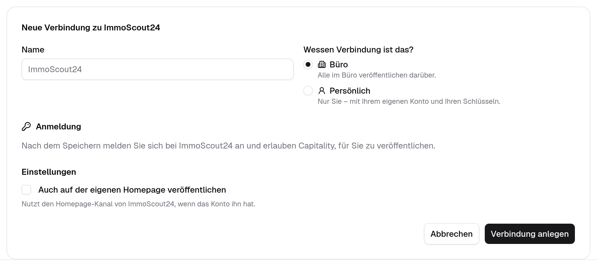 Ein ImmoScout24-Konto in Capitality verbinden