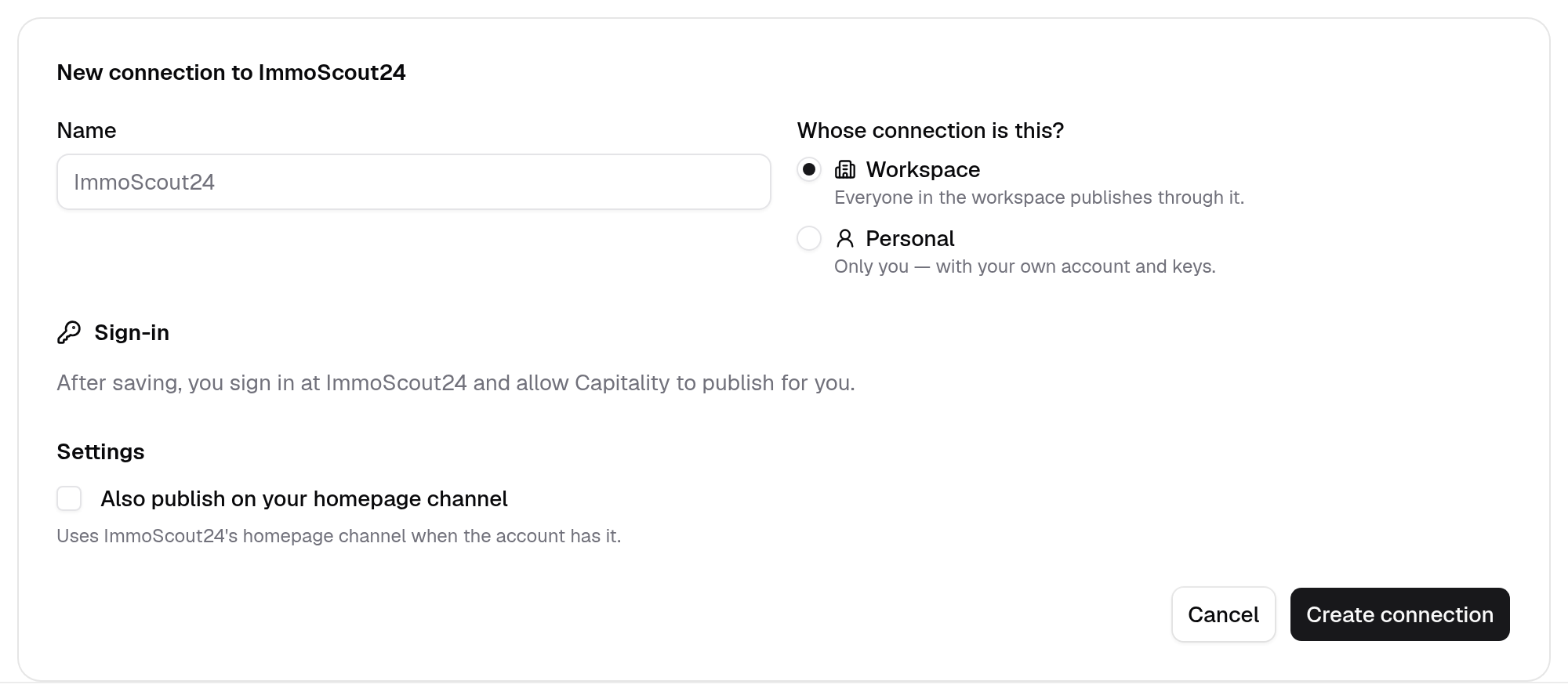 Connecting an ImmoScout24 account in Capitality
